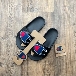 Champion Kids Black Logo Unisex Slides